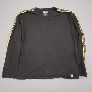 Phat Farm Mens Long Sleeve Shirt Black Yellow Signature Tape Logo Size M Retro